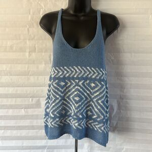 Hollister Women's Baby Blue White Striped Knit Tank Sweater Pullover Size Small